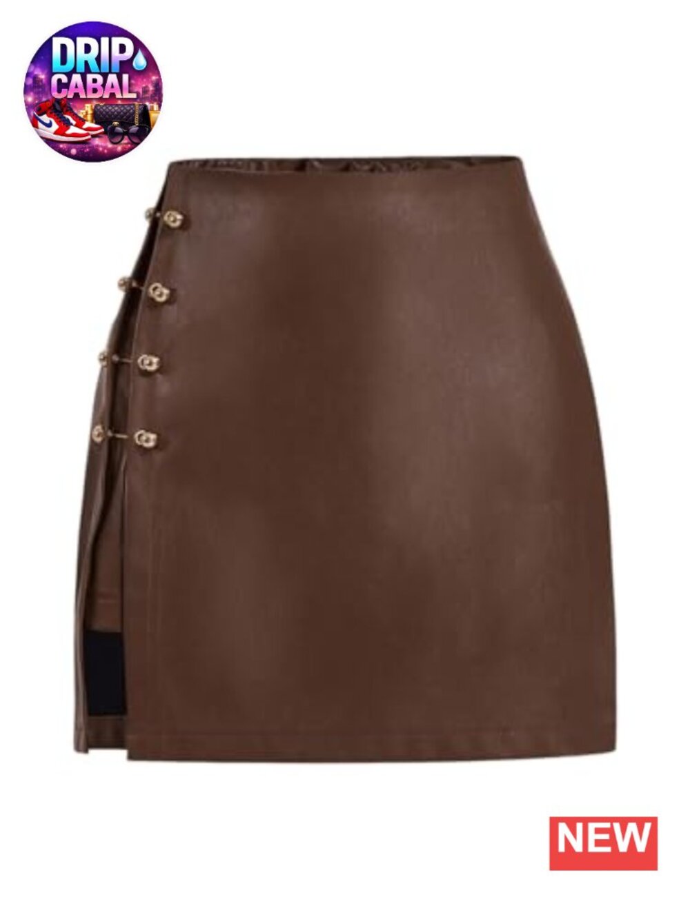 Women's Faux Leather High Waisted A-Line Mini Skirt with Side Slit and Metallic